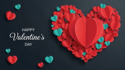 Paper cut hearts forming a large heart, happy valentine's day text.