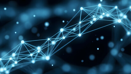 Abstract network visualization depicting complex connections and data flow in deep blue hues, illuminating