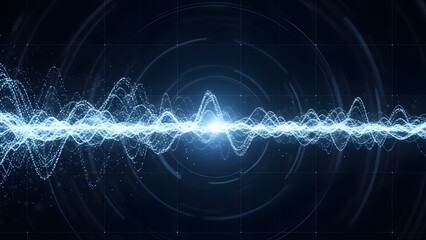 Luminous waveform visualization with swirling elements and a structured grid backdrop revealing complex oscillations