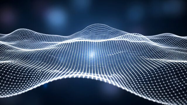 Digital network landscape background with glowing connections forming a futuristic wave pattern for innovation