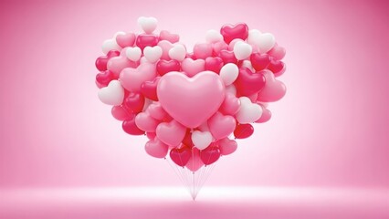 Heart balloons floating on pink gradient background, love concept