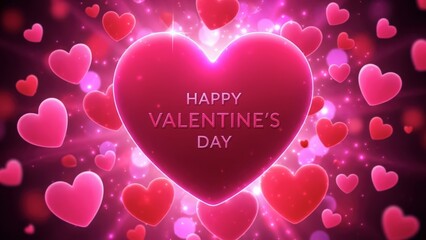Happy valentine's day hearts background with glowing pink light