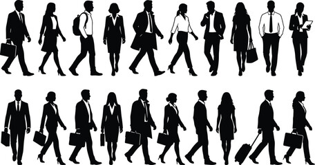 Business professionals walking, commuting, diverse workforce, corporate attire, office people, silhouettes, teamwork, business travel, urban lifestyle, professional group, mobility