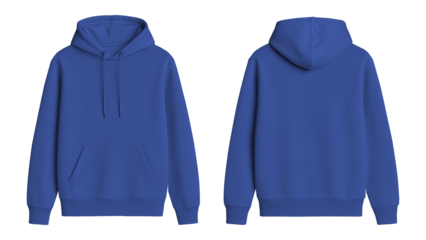 Blue Hoodie Mockup Front and Back View on Transparent Background