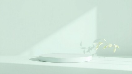 Fototapeta premium Minimalist light and shadow play on a white surface with a delicate plant