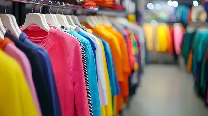Trendy shirts aligned sharply in garment store high resolution picture