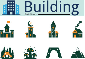 Naklejka premium Collection of stylized flat building and nature icons