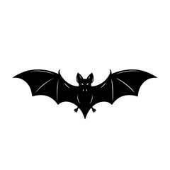 Fototapeta premium A stylized black silhouette of a flying bat with its wings spread wide, isolated on a white background.