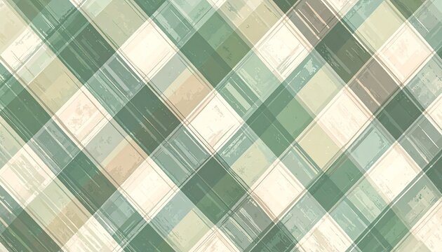 Plaid Textile with Green, Red, and White Tartan Pattern on Fabric Surface