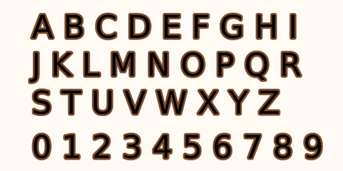 Alphabet Grid Bold Letters and Numbers with Brown Outline