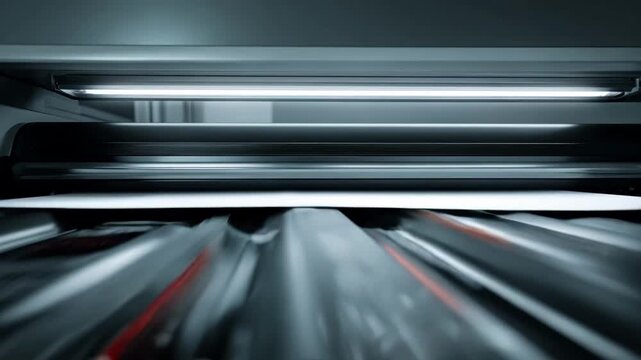 Close medium shot of a highspeed rotary scanner designed for bulk paper receipt digitizing emphasizing smooth operation and techdriven workflow.