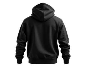 Back view black hoodie sweatshirt mockup template isolated on transparent background PNG