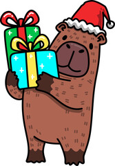 Christmas Capybara with Christmas Presents Cartoon
