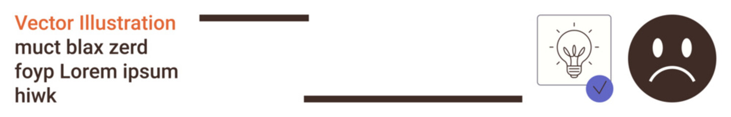 Idea validation, feedback evaluation, user review, decision-making, creativity, concept testing. A checkbox with lightbulb and a sad face icon. Idea validation and feedback evaluation concept