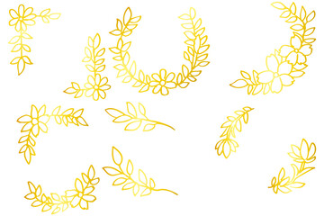 金色の葉っぱフレームセット｜ボタニカル装飾のエレガント線画