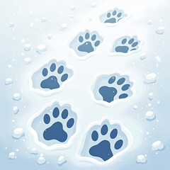 Animal paw prints on snowy ground in winter landscape  