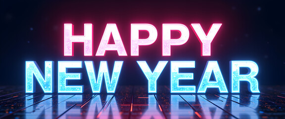 Neon Cyber Glow &ldquo;Happy New Year&rdquo; Futuristic Graphic