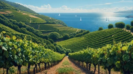 Vineyard slopes meet the sea