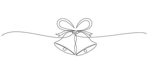 Jingle bell one continuous line drawing, single line art Christmas bell, minimalist sketch line vector illustration, Christmas winter new year concept, Bell icon single line vector drawing.