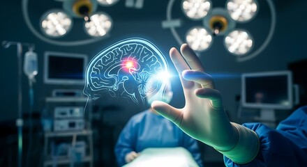 Advanced medical visualization of human brain displaying neurological activity during surgical procedure