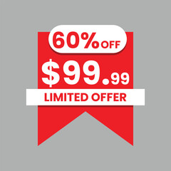 Red and White Promotional Sale Badge Vector with 