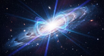 Fototapeta premium A cosmic explosion in space with a galaxy and nebula in the background.