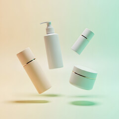 Floating Cosmetic Containers Clean Mockup of Cream, Lotion, and Sprays
