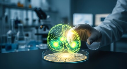 Scientist's Vision The Glowing Brain in a Laboratory Setting - Unveiling Neural Activity