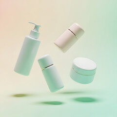 Floating cosmetic products and containers with a soft gradient background