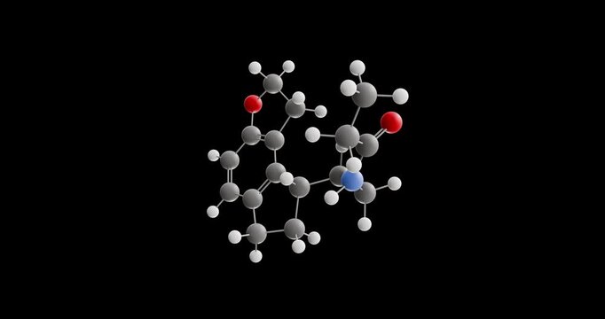 Ramelteon molecule, rotating 3D model of sedative, looped video on a black background
