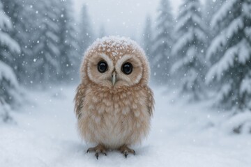 Fototapeta premium Cute owl in snowy forest