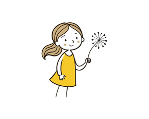 Girl blowing dandelion vector illustration isolated on white background