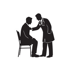 Obraz premium Doctor examining patient silhouette vector. Physician checking sick man with stethoscope. Medical consultation and physical examination icon isolated on white background. 