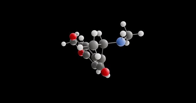 Methylone molecule, rotating 3D model of cns stimulant, looped video on a black background
