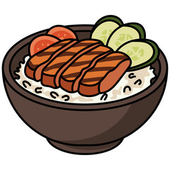 Teriyaki beef rice bowl illustration