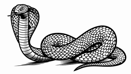 Fototapeta premium Detailed Black and White Illustration of a Cobra Snake.
