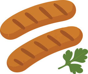 Two Grilled Sausages With Parsley Garnish cooked meat