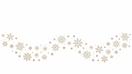 Delicate wavy garland of lightly colored snowflakes and stars on a white background with copy space above