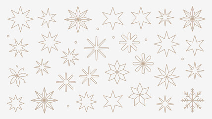 A collection of delicate stylized snowflake illustrations in various geometric designs and subtle color variations perfect for winter holiday and festive season graphic design projects