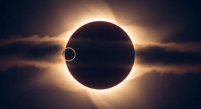 An awe-inspiring solar eclipse showing the sun's corona and the moon's silhouette during totality