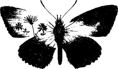 Monochrome butterfly stencil art with textured wings for creative design