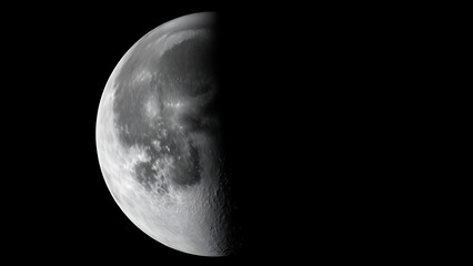 Naklejka premium Detailed lunar surface showcasing craters and textures against the darkness of space.