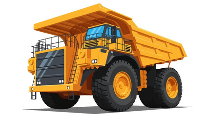 A detailed vector illustration of a massive yellow mining haul truck used for heavy-duty quarrying and industrial construction projects