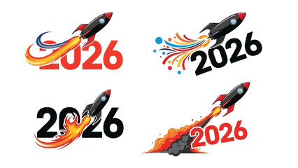 Creative collection of rocket launch illustrations for the new year 2026, symbolizing a successful start and future growth © John