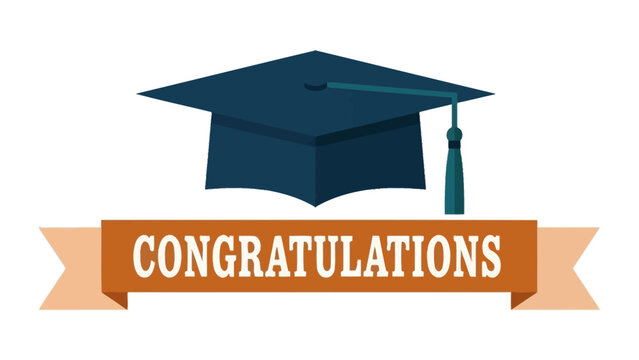 Elegant vector illustration of a dark blue graduation cap with a congratulations banner, symbolizing academic success for the graduating class of 2026