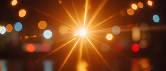 Bright light burst creates stunning visual effect with colorful bokeh in background, evoking sense of wonder and excitement