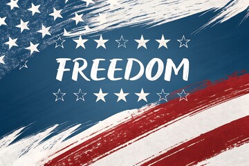 Freedom And American Flag Brush Stroke Design Featuring Bold Script Freedom

