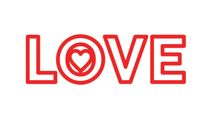 Fototapeta premium The word LOVE written in bold red capital letters with a stylized heart inside the letter O.