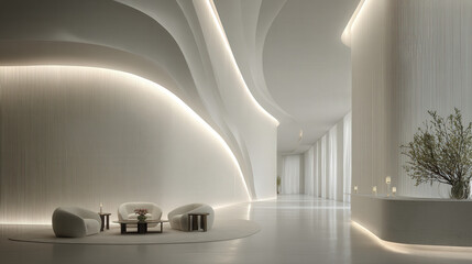 Lobby Interior with Cloud-Shaped Architecture and Elegant Seating Area, Color Of The Year 2026