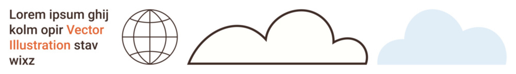 Global connectivity, conceptual design, data visualization, cloud technology, simplicity, education. A globe, cloud outlines and text components. Global connectivity and conceptual design concepts